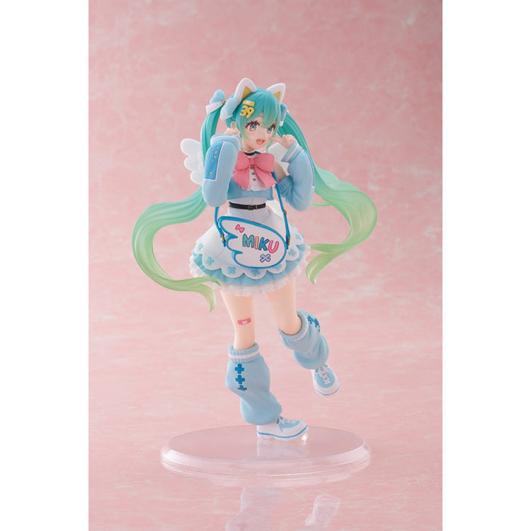 Full-body perspective of the Hatsune Miku (Fancy Ver.) collectible, illustrating her stylish ensemble including blue sneakers and cross-patterned leg warmers.