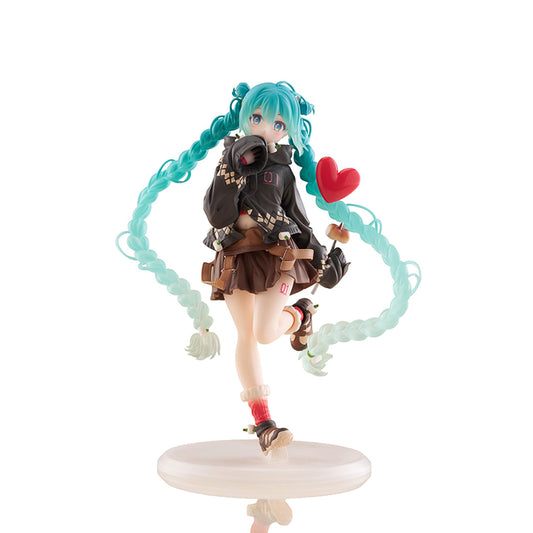 Hatsune Miku Fashion Figure Outdoor Ver. by Taito, front view with braided twin tails and dark hoodie