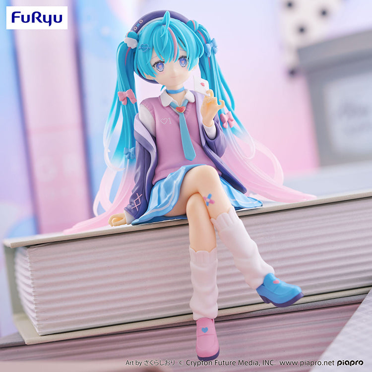 Hatsune Miku Love Blazer Navy Color Noodle Stopper figure in sitting pose with detailed twin tails and navy outfit.