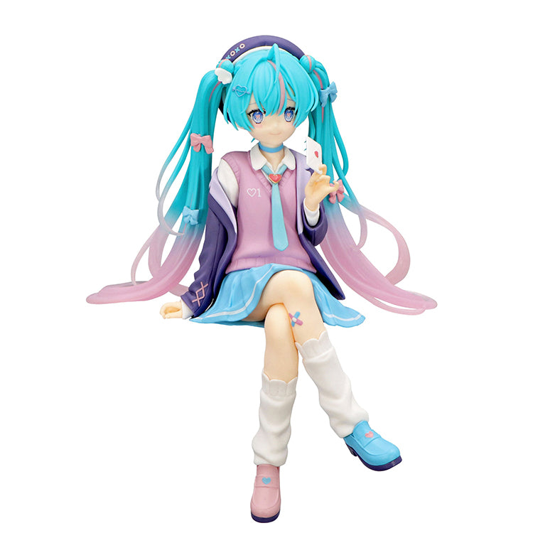 Hatsune Miku Love Blazer Navy Color Noodle Stopper figure in sitting pose with detailed twin tails and navy outfit.