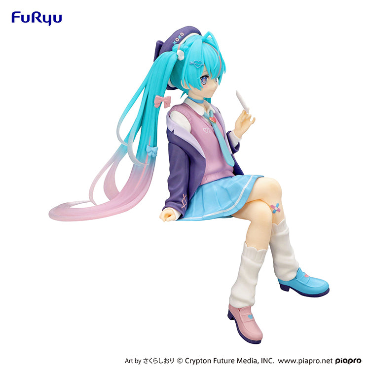 Hatsune Miku Love Blazer Navy Color Noodle Stopper figure in sitting pose with detailed twin tails and navy outfit.