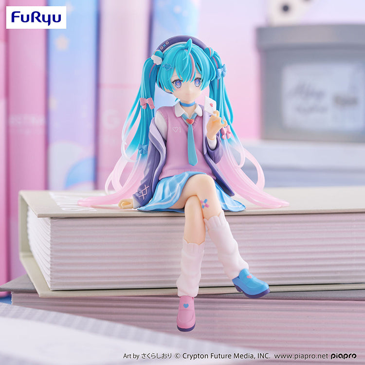 Hatsune Miku Love Blazer Navy Color Noodle Stopper figure in sitting pose with detailed twin tails and navy outfit.