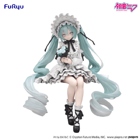 Full front view of Hatsune Miku Vintage Doll Style Noodle Stopper prize figure by FuRyu against a clean white background.