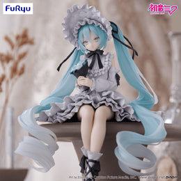 High-detail front view of the Hatsune Miku Vintage Doll Style figure holding a bouquet in a warm, atmospheric collector's setting.