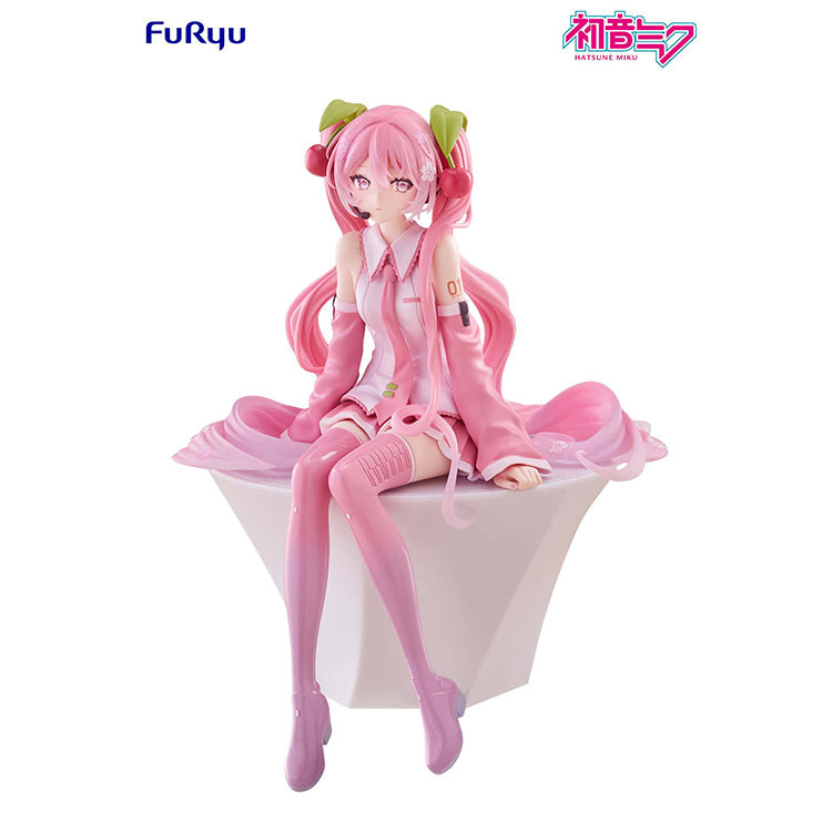 FuRyu Sakura Miku 2026 Ver. Noodle Stopper Figure, pink cherry blossom themed Hatsune Miku sitting anime collectible.