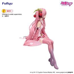 FuRyu Sakura Miku 2026 Ver. Noodle Stopper Figure, a pink pastel Vocaloid collectible for desk or cup display.