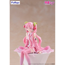 FuRyu Sakura Miku 2026 Ver. Noodle Stopper Figure sitting in a pink cherry blossom themed outfit and pastel twin tails.