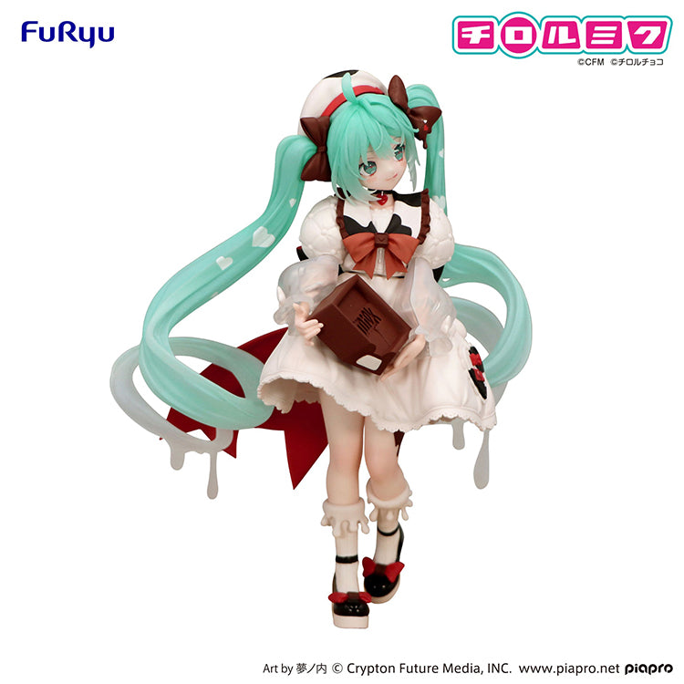 FuRyu Trio-Try-iT Hatsune Miku Milk Version TIROL CHOCO figure featuring teal twin-tails and chocolate block.