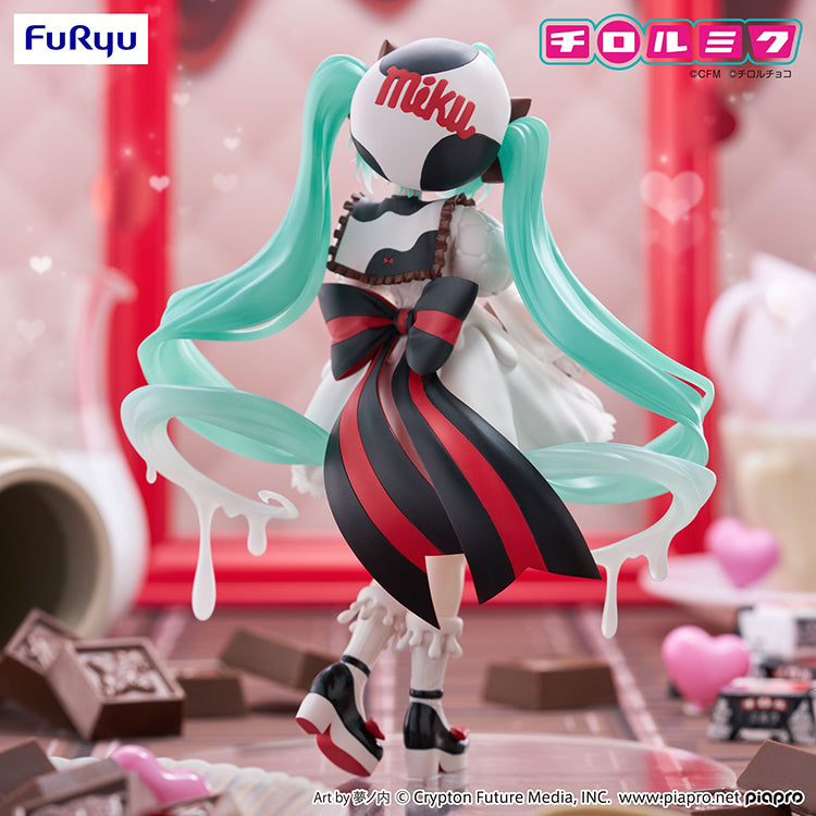 FuRyu Hatsune Miku Milk Version figure featuring cow-print hat and liquid-drip teal twin-tails from TIROL CHOCO collab.