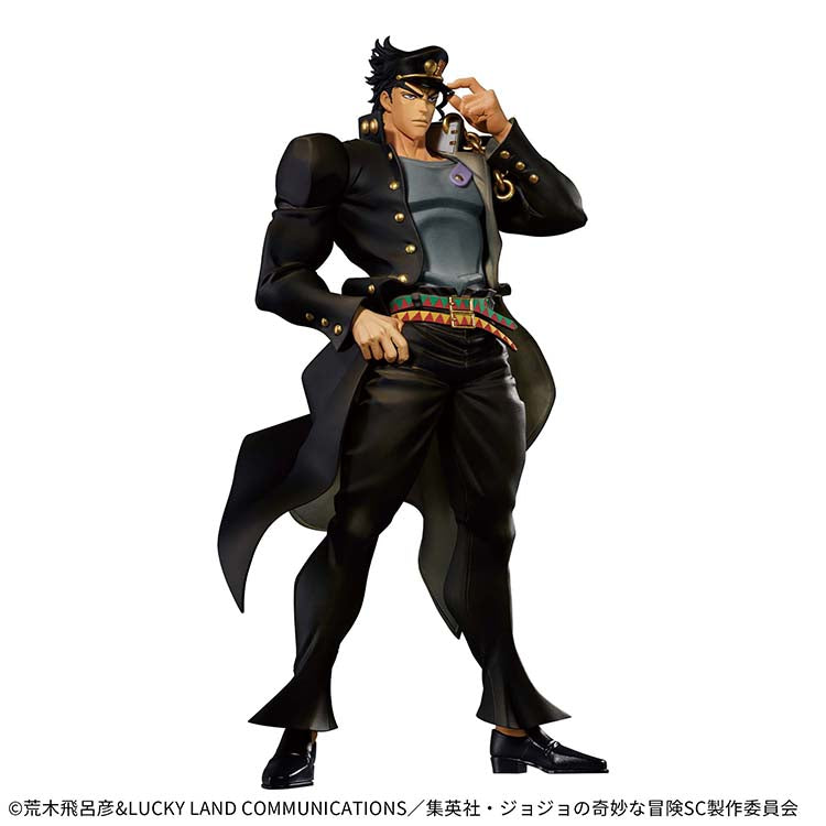 22cm Jotaro Kujo statue wearing his signature long black coat and chain, captured in a high-tension "moment."