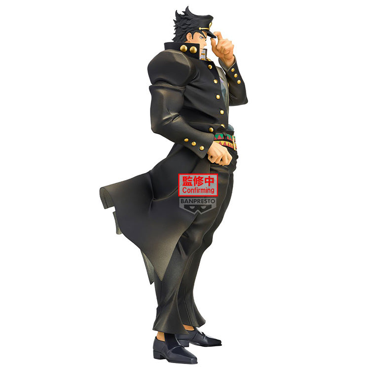 22cm Jotaro Kujo statue wearing his signature long black coat and chain, captured in a high-tension "moment."