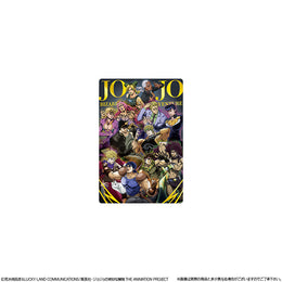 JoJo's Bizarre Adventure metallic wafer card with Jotaro, Giorno, and Jolyne from the Animation Special II set.