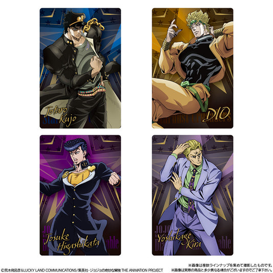 JoJo's Bizarre Adventure Animation Special II metallic cards featuring Jotaro, DIO, Josuke, and Yoshikage Kira.