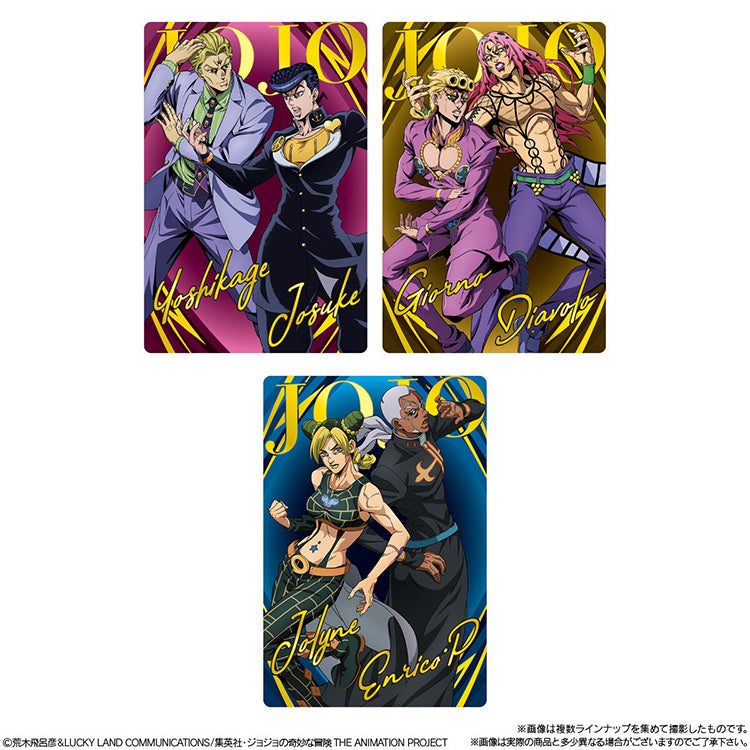 JoJo's Bizarre Adventure Animation Special II metallic cards with Josuke, Giorno, Jolyne, and their series antagonists.