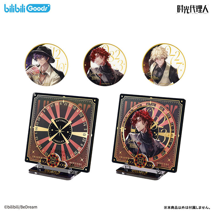 Link Click Shadow Hunters acrylic ornament B Set, 3 round character plates and roulette stand shown empty and with a plate