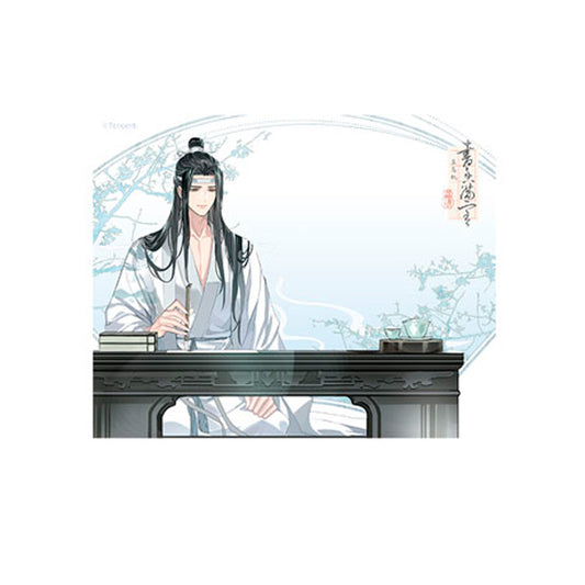 Mo Dao Zu Shi Shu Xiang Man Shi Ver. Acrylic Clear Card Set featuring Lan Wangji and Wei Wuxian sitting in serene, traditional Chinese-inspired backgrounds.