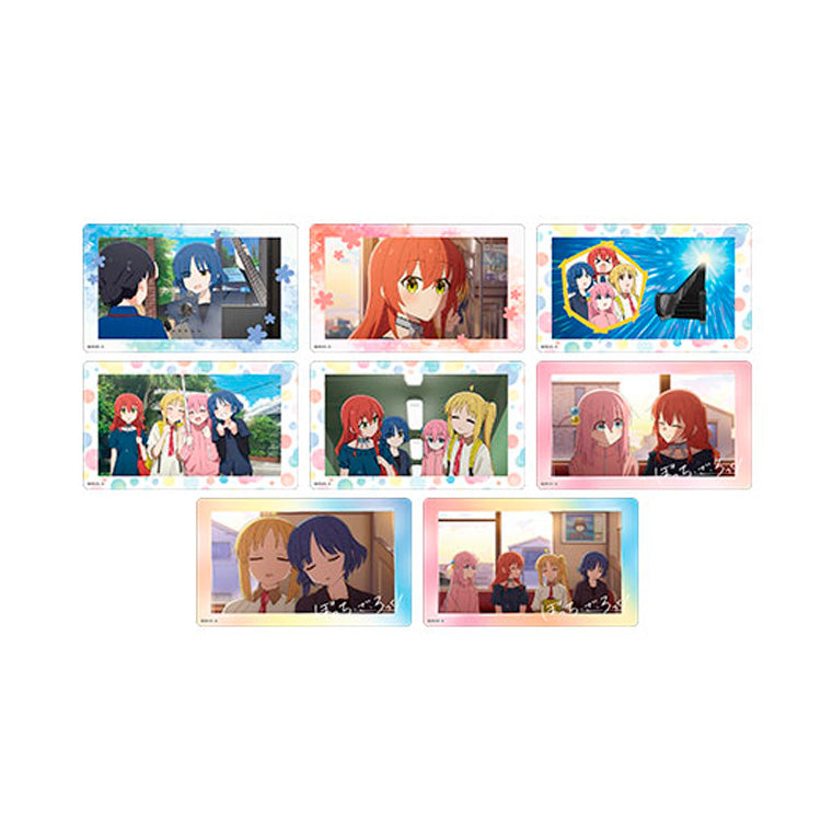 A collection of 18 different Bocchi the Rock! clear cards showing Hitori Gotoh, Nijika Ijichi, Ryo Yamada, and Ikuyo Kita in summer-themed outfits.