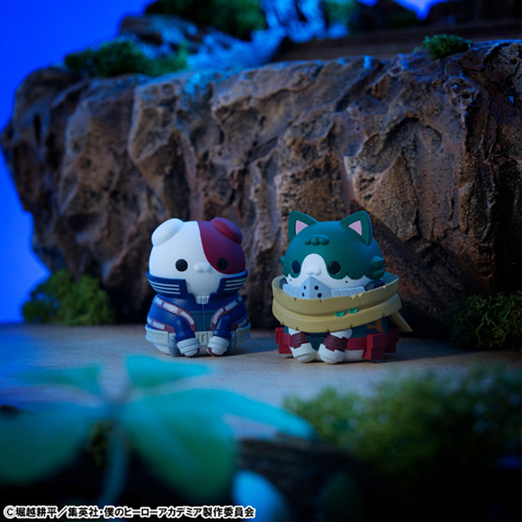 My Hero Academia MEGA CAT PROJECT Nyanko Series 1 blind box cat-style mini figures featuring Deku, Todoroki, Hawks, Endeavor, and more