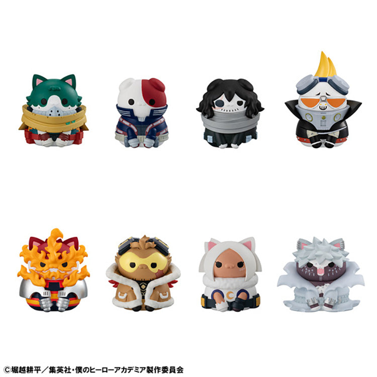 My Hero Academia MEGA CAT PROJECT Nyanko Series 1 blind box cat-style mini figures featuring Deku, Todoroki, Hawks, Endeavor, and more