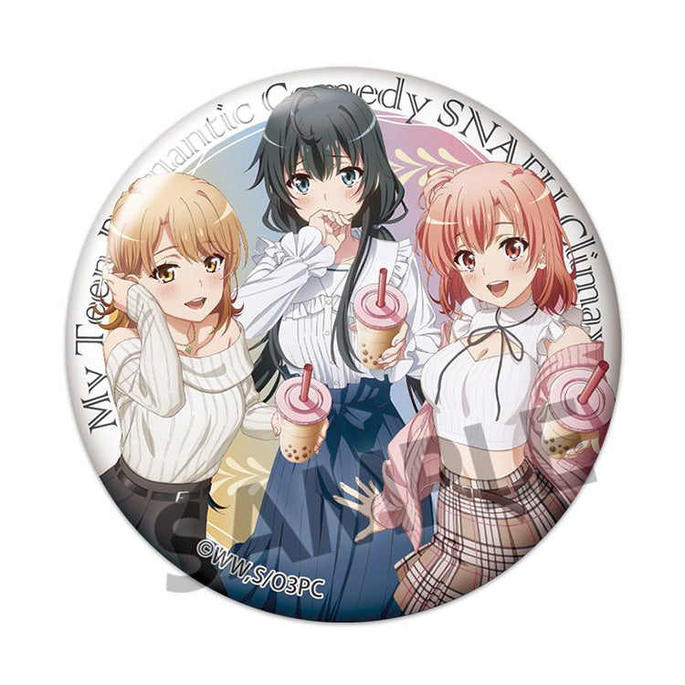 Oregairu Park Date trading can badge set featuring Yukino, Yui, and Iroha from My Teen Romantic Comedy SNAFU, with cute newly drawn illustrations.