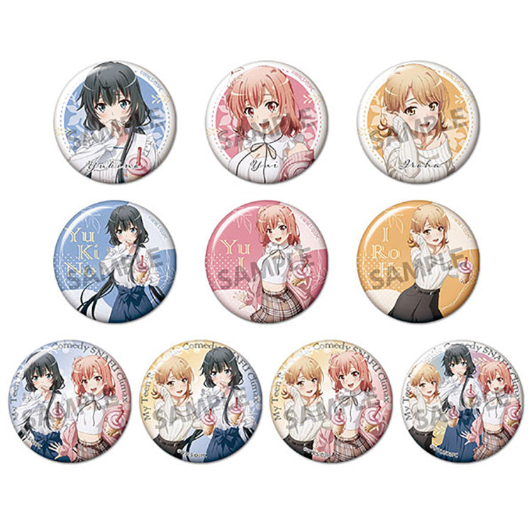 Oregairu Park Date trading can badge set featuring Yukino, Yui, and Iroha from My Teen Romantic Comedy SNAFU, with cute newly drawn illustrations.