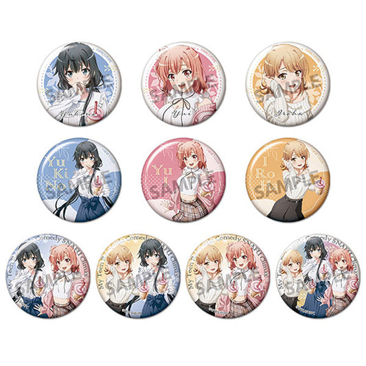 Oregairu Park Date trading can badge set featuring Yukino, Yui, and Iroha from My Teen Romantic Comedy SNAFU, with cute newly drawn illustrations.