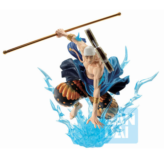 Bandai Spirits Ichibansho Enel Duel Memories One Piece figure with gold staff and translucent blue lightning effects.