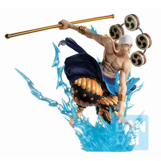 Bandai Spirits Ichibansho Enel (Duel Memories) figure featuring God Eneru with blue lightning and gold staff.