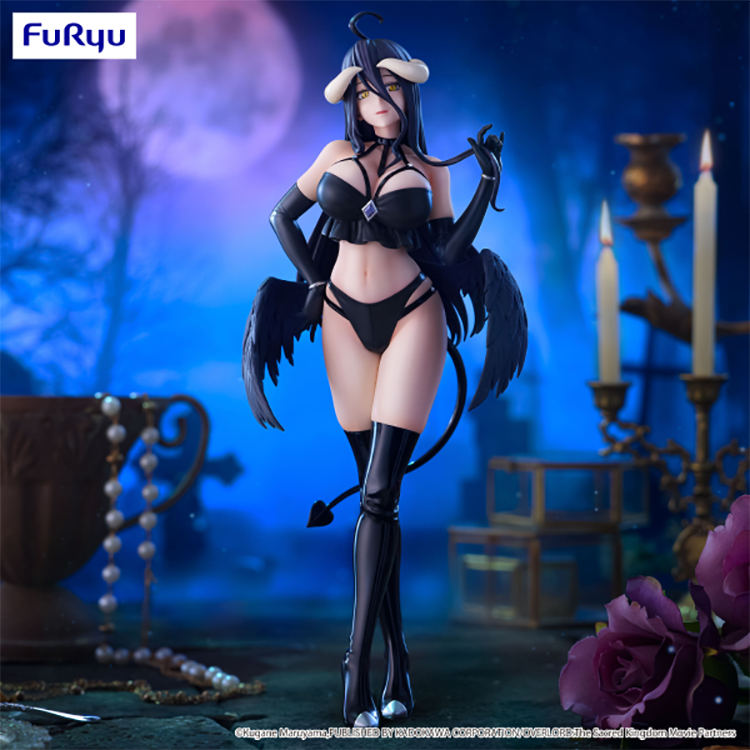Overlord Albedo BiCute Dark figure by FuRyu in black outfit, standing pose with wings and horns, detailed anime collectible over 10 inches tall