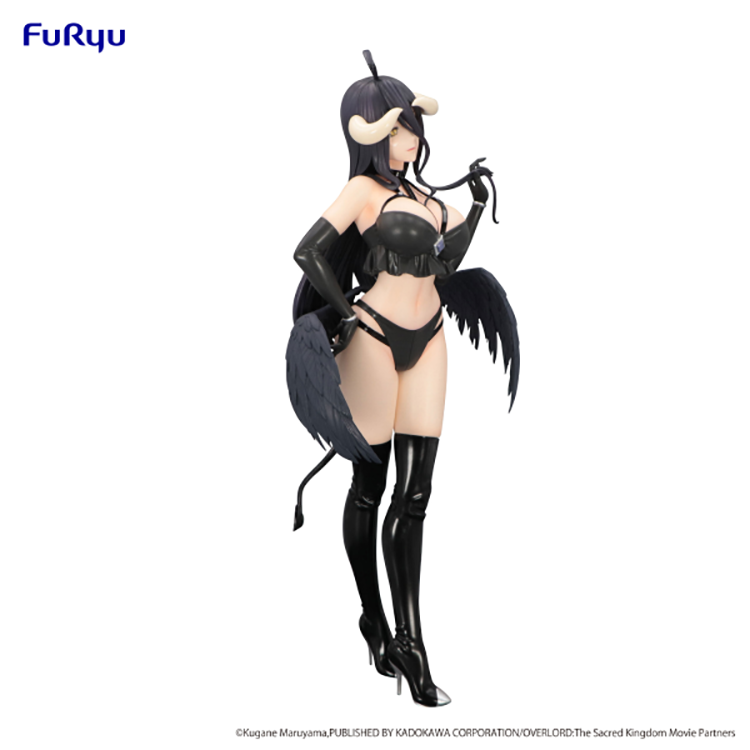 Overlord Albedo BiCute Dark figure by FuRyu in black outfit, standing pose with wings and horns, detailed anime collectible over 10 inches tall