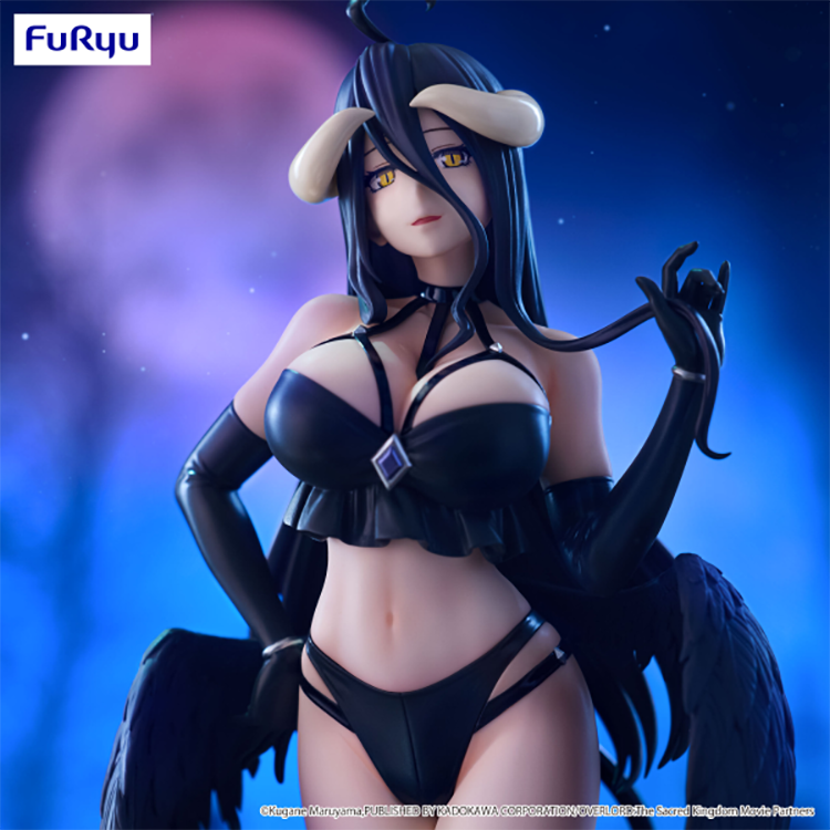 Overlord Albedo BiCute Dark figure by FuRyu in black outfit, standing pose with wings and horns, detailed anime collectible over 10 inches tall