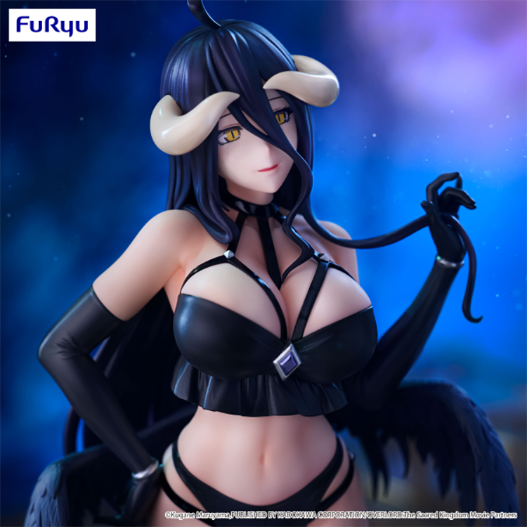 Overlord Albedo BiCute Dark figure by FuRyu in black outfit, standing pose with wings and horns, detailed anime collectible over 10 inches tall