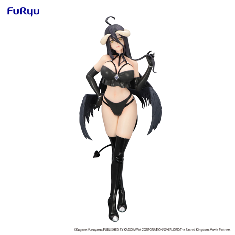 Overlord Albedo BiCute Dark figure by FuRyu in black outfit, standing pose with wings and horns, detailed anime collectible over 10 inches tall