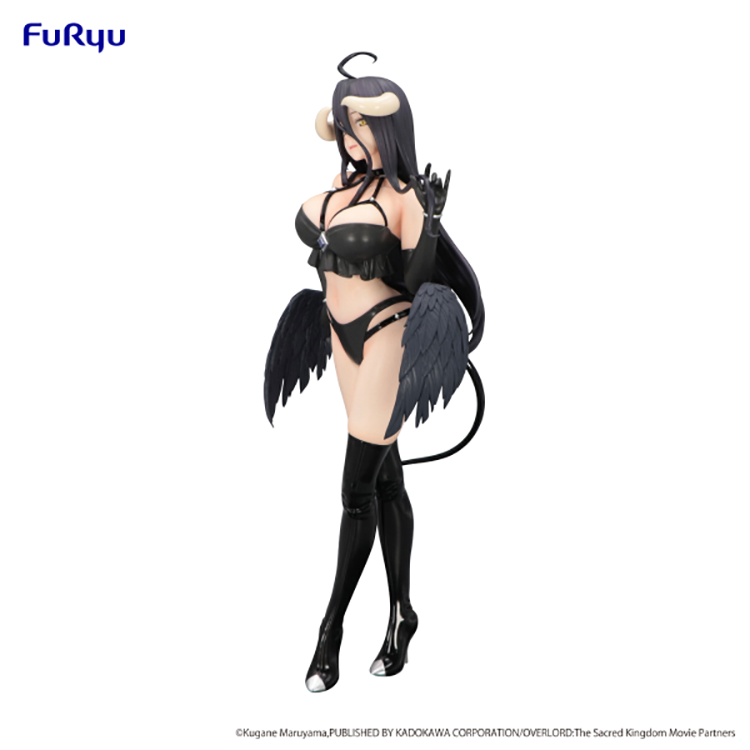 Overlord Albedo BiCute Dark figure by FuRyu in black outfit, standing pose with wings and horns, detailed anime collectible over 10 inches tall