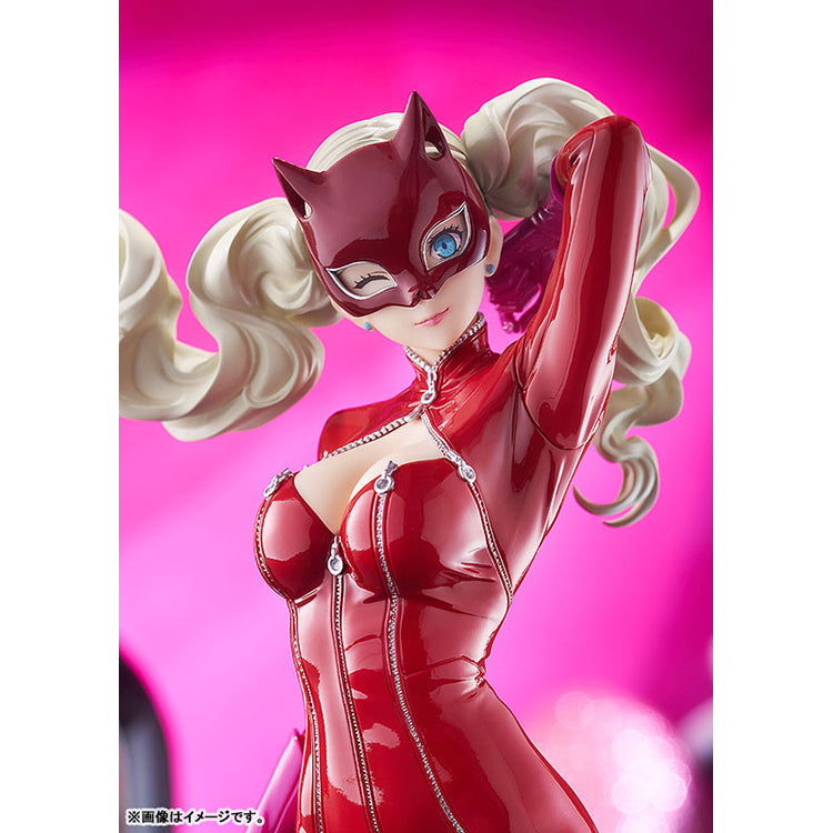 Close-up of Panther figure's red cat mask, blonde twin-tails and glossy red catsuit, Persona 5 Royal POP UP PARADE L