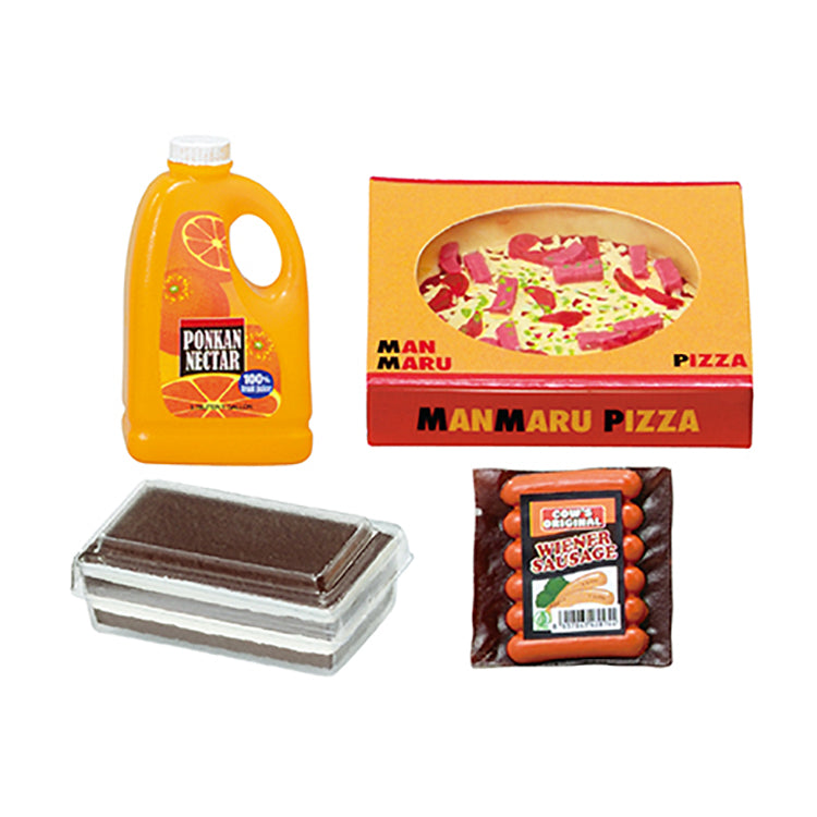 Re-Ment Puchi Sample Series COW’S MART miniatures featuring grocery items, snacks, home goods, and discount store-themed accessories.