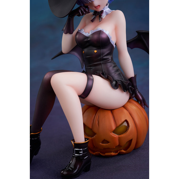 Re:Zero Rem Witch of the Phantom Night Ver. figure seated on a Jack-o’-lantern, wearing an elegant witch costume with detailed accessories.