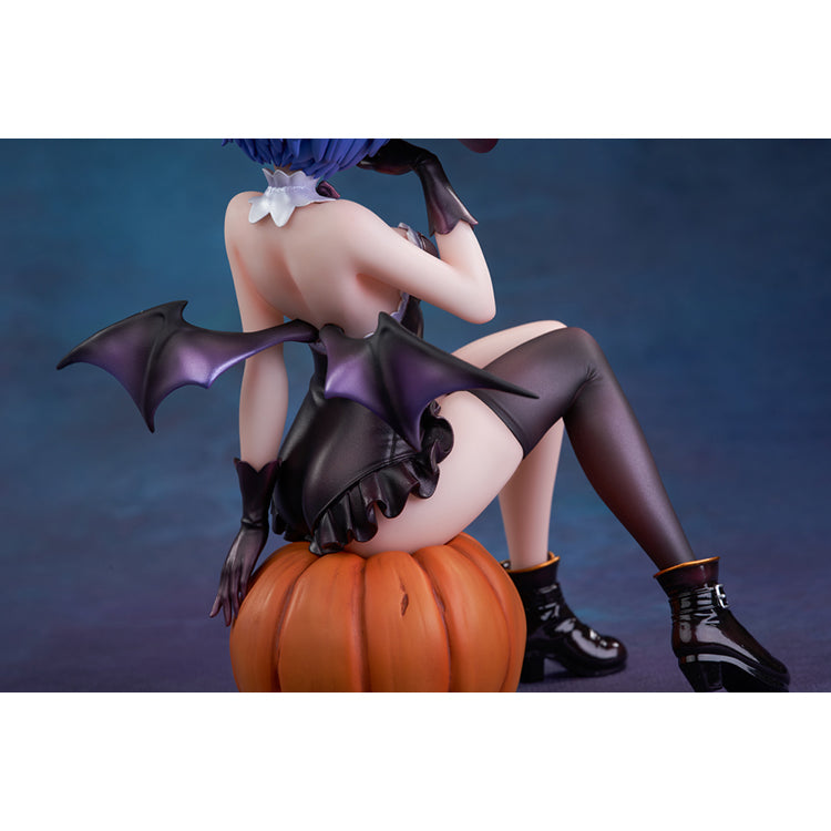Re:Zero Rem Witch of the Phantom Night Ver. figure seated on a Jack-o’-lantern, wearing an elegant witch costume with detailed accessories.