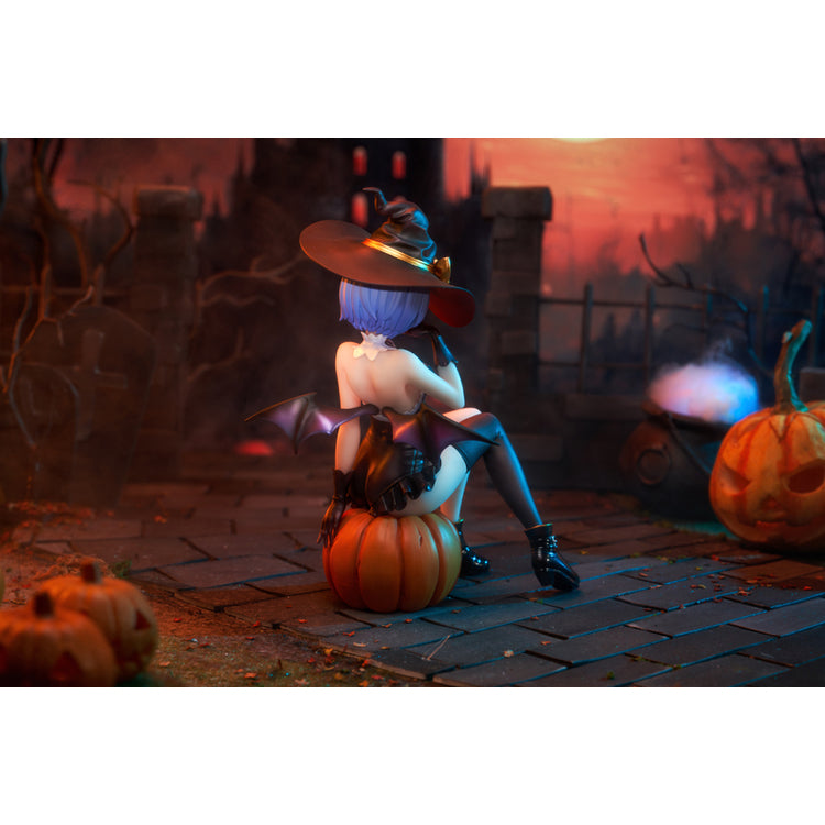 Re:Zero Rem Witch of the Phantom Night Ver. figure seated on a Jack-o’-lantern, wearing an elegant witch costume with detailed accessories.