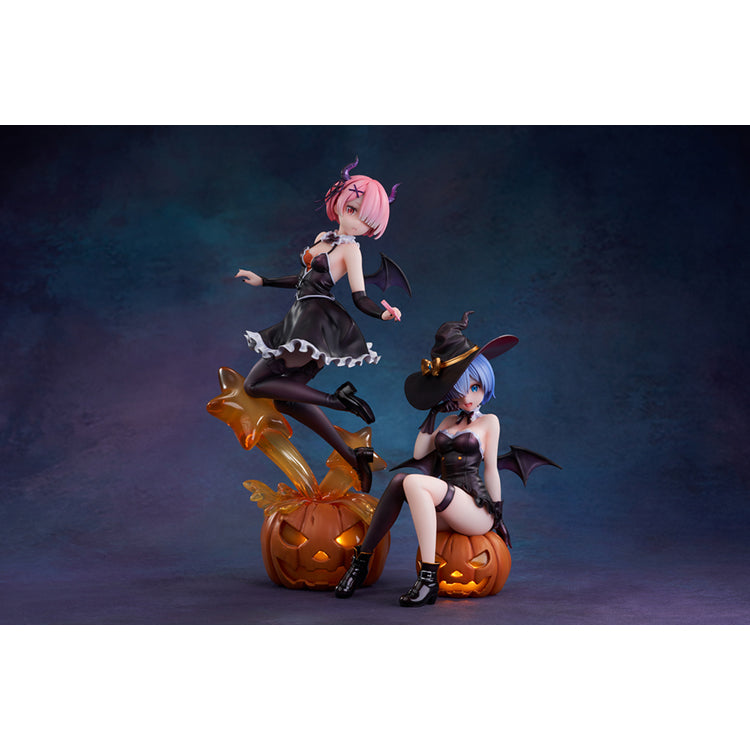 Re:Zero Rem Witch of the Phantom Night Ver. figure seated on a Jack-o’-lantern, wearing an elegant witch costume with detailed accessories.