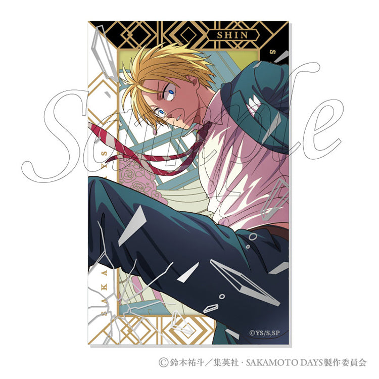 Sakamoto Days Party Mission Shiny Card Collection Premium box set featuring large 145mm cards with silver and hologram foil stamping of the Sakamoto Days characters.
