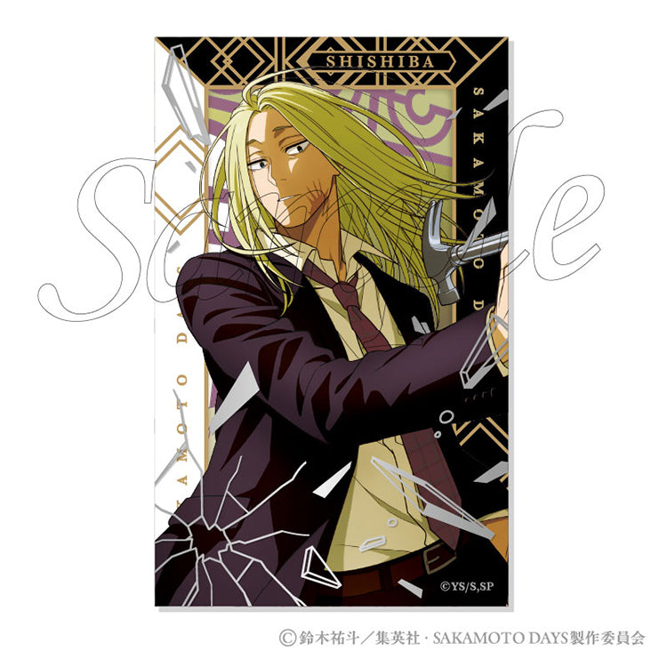 Sakamoto Days Party Mission Shiny Card Collection Premium box set featuring large 145mm cards with silver and hologram foil stamping of the Sakamoto Days characters.