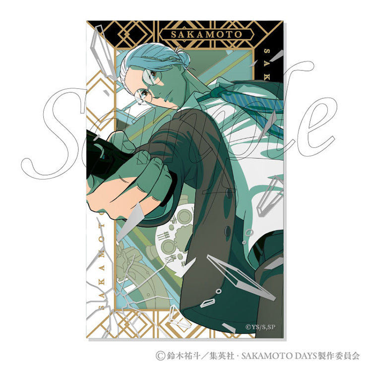 Sakamoto Days Party Mission Shiny Card Collection Premium box set featuring large 145mm cards with silver and hologram foil stamping of the Sakamoto Days characters.