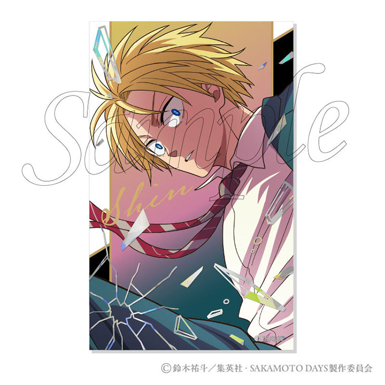 Sakamoto Days Party Mission Shiny Card Collection Premium box set featuring large 145mm cards with silver and hologram foil stamping of the Sakamoto Days characters.