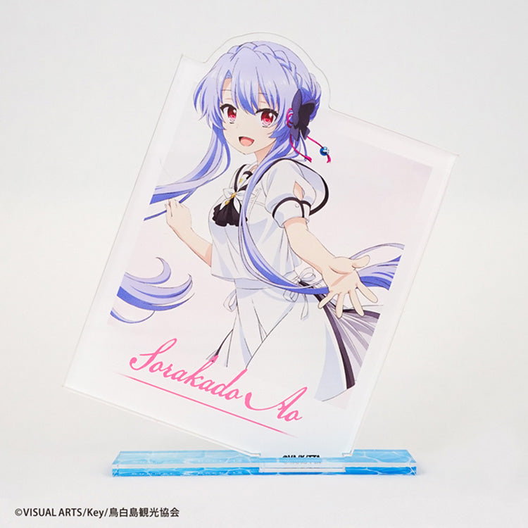 Summer Pockets photo-style acrylic stand featuring anime character in large photo card frame design, displayed upright on a base