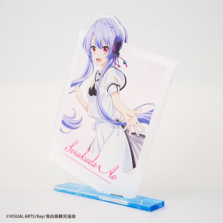 Summer Pockets photo-style acrylic stand featuring anime character in large photo card frame design, displayed upright on a base