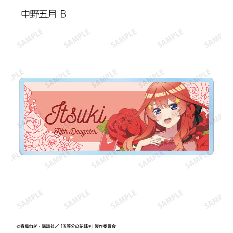 Itsuki Nakano herbarium acrylic nameplate from The Quintessential Quintuplets with red roses and pink floral design.
