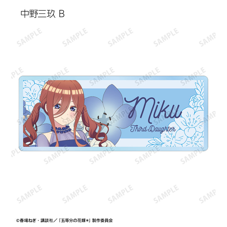 Miku Nakano blue floral herbarium acrylic nameplate, The Quintessential Quintuplets anime collectible by AMNIBUS.