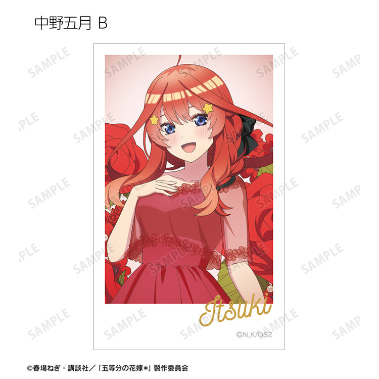 Itsuki Nakano Herbarium Version trading card from The Quintessential Quintuplets by AMNIBUS in red dress with flowers.
