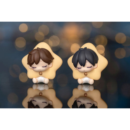 Daomu Biji Gourmet Dream Mini Q figures featuring Wu Xie, Zhang Qiling and characters sleeping on cookie, toast, and coconut dessert bases